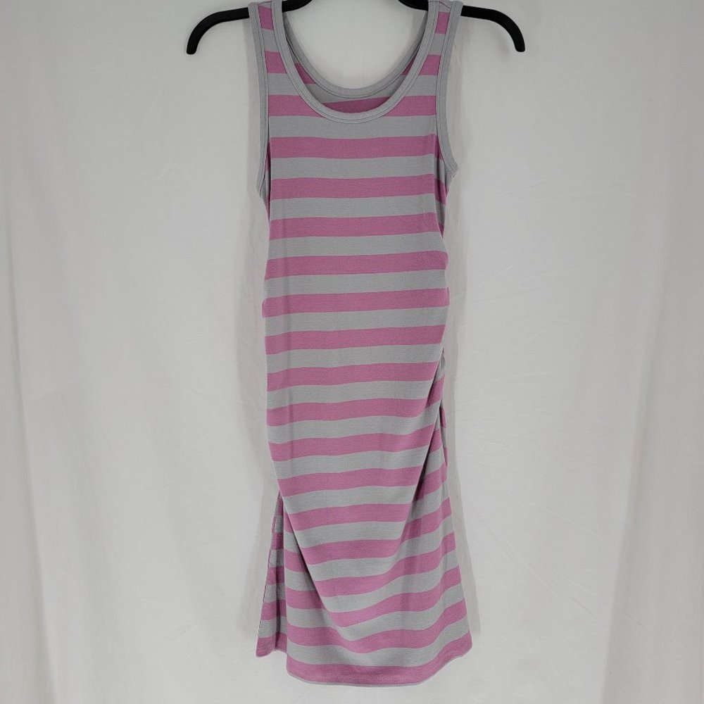 🤑 Liz Lange Maternity Tank Dress Pink Gray Striped Women's Small